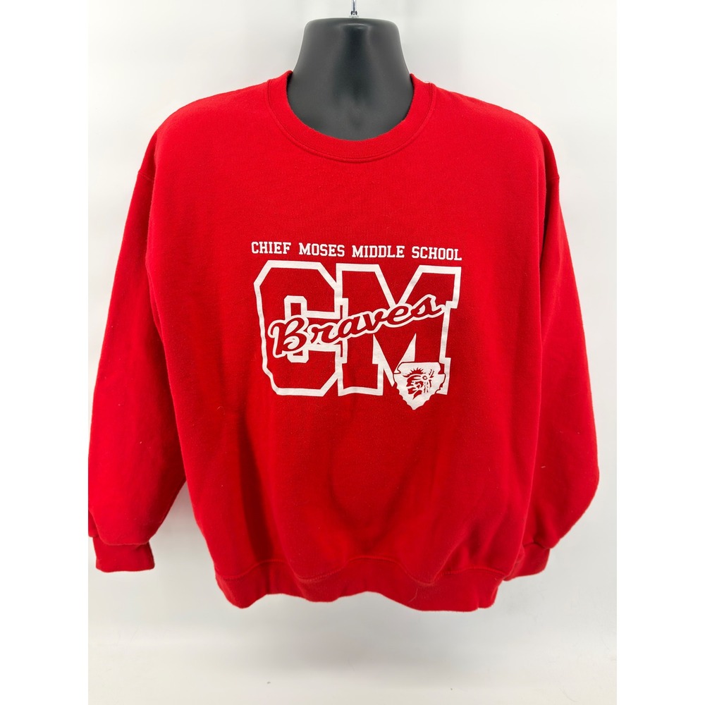 Jerzees NuBlend Sweatshirt XL Red Chief‎ Moses Middle School Braves Graphic Crew